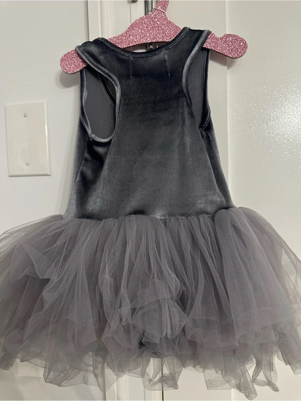 iloveplum Girls' Grey Velvet Tulle Tutu Dress